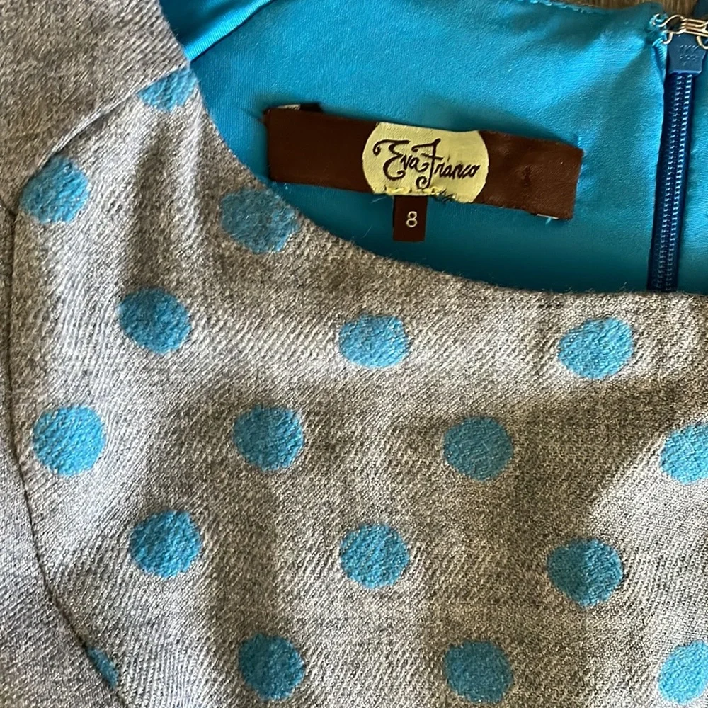 Eva Franco vintage for Anthropologie Gray & Blue Polka Dot wool mix Dress